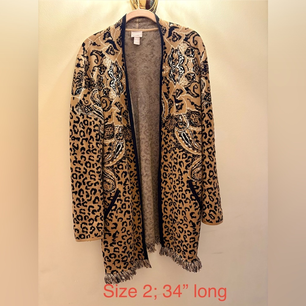 Chico’s Animal Print Long Cardigan Topper
Like New Size 2 Large